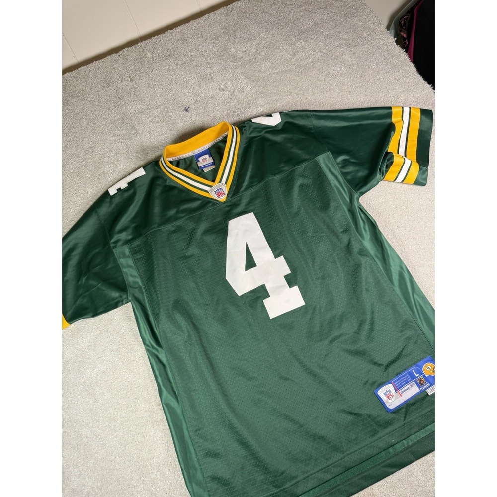 Vtg Green Bay Packers Football Jersey L +2 Green NFL Reebok Brett Favre 4 Euc
